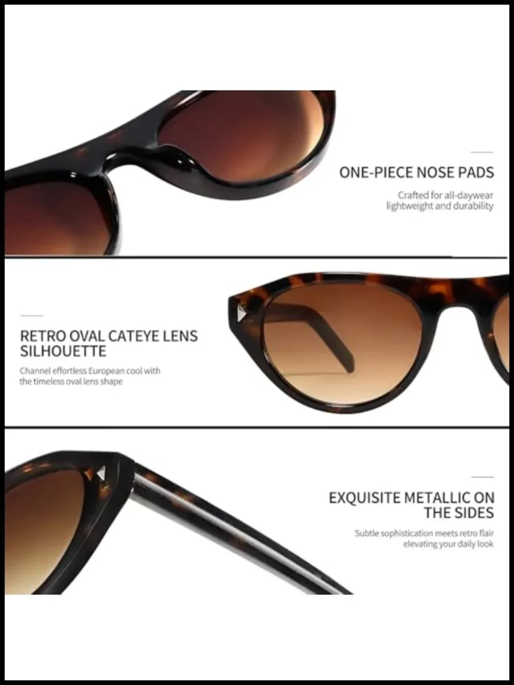 Retro Oval Cat Eye Sunglasses with UV400 Protection Lightweight